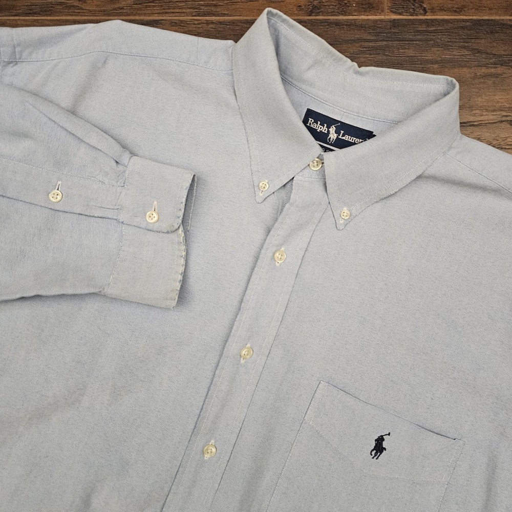 Ralph Lauren Big Shirt Men's L Light Blue Plaid Long Sleeve Button Down Shirt